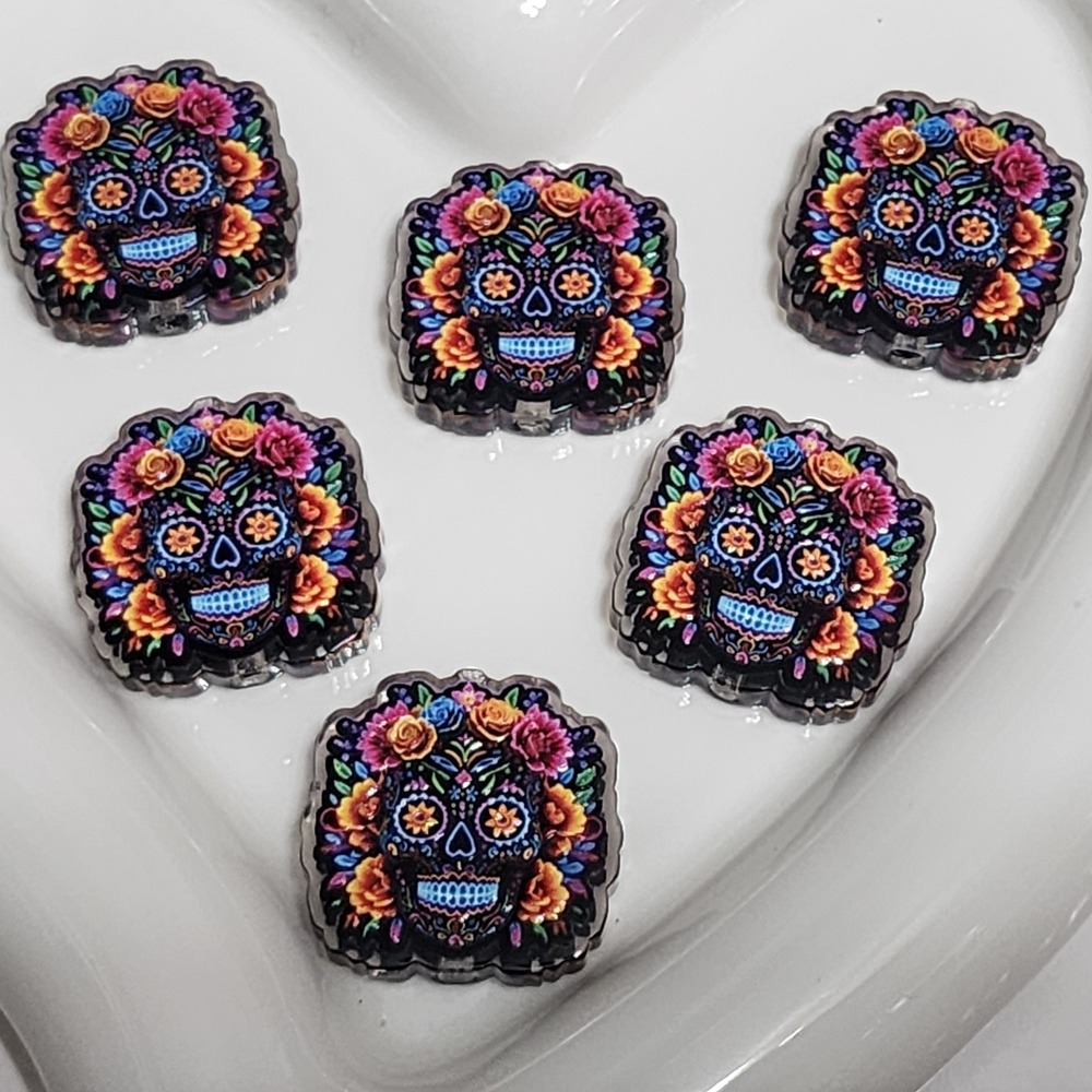 Skull Beads 2 Pcs Focal Bead Day Of the Dead Beaded Pen Phone Chain Acrylic